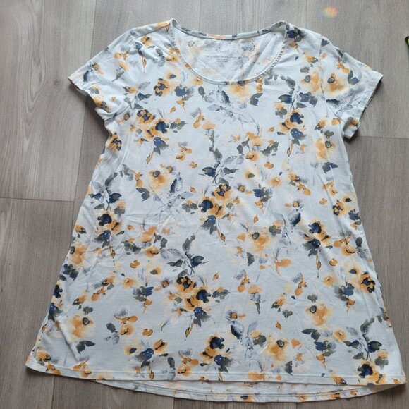 Pure Jill Scoop-Neck Elliptical Tee XS Petite 100% Pima Cotton Floral Print - Picture 1 of 4